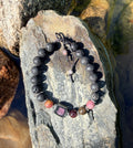 0006 - Black lava with rainbow tourmaline & roughcut ruby