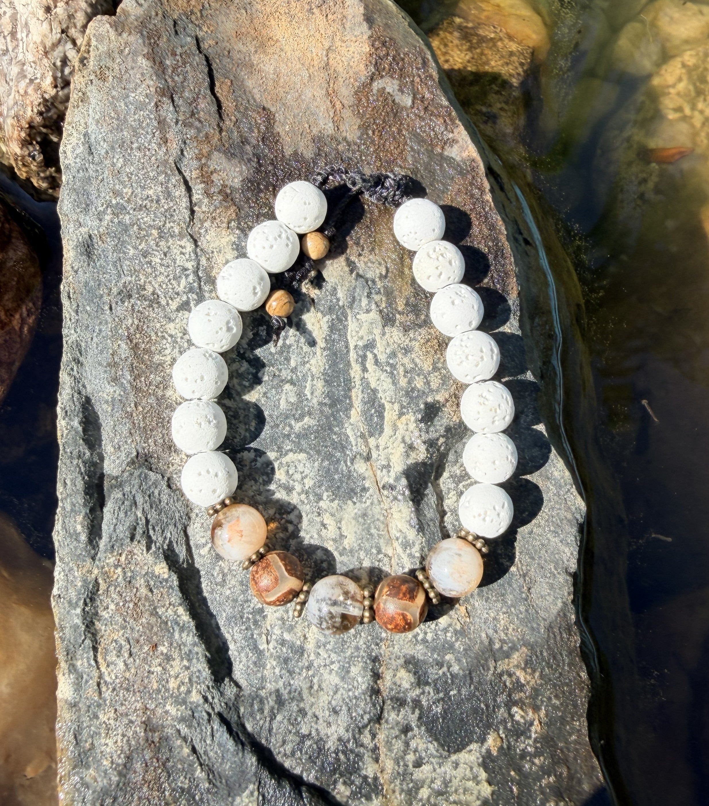 0010 - White lava with citrine & zee (carved brown agate)