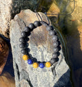 0012 - Black lava with yellow mookaite & lapis lazuli