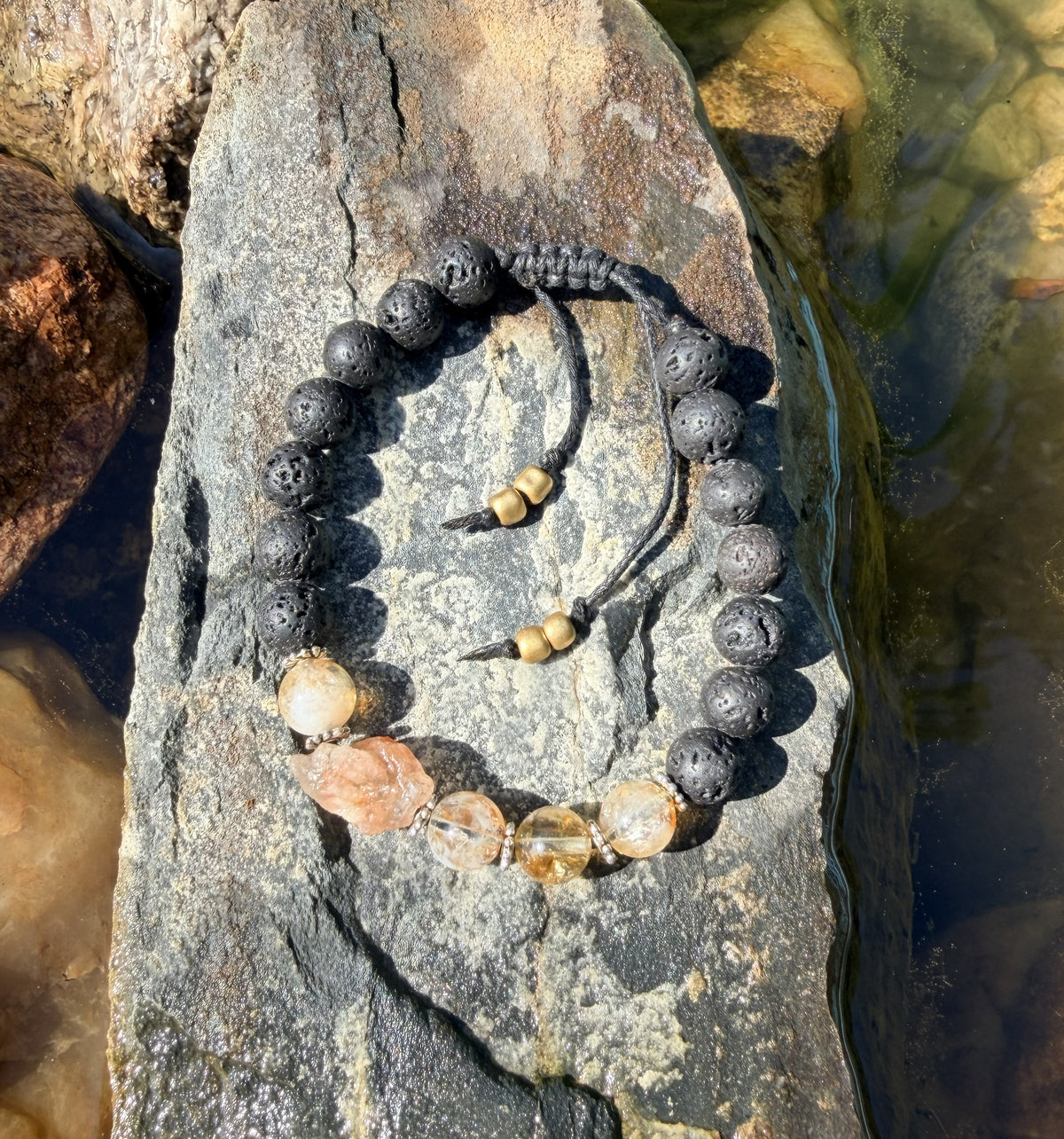 0017 - Black lava with citrine & roughcut sunstone