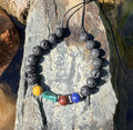 0021 - Black lava with lapis lazuli, poppy jasper, malachite & yellow mookaite