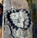 0023 - Black lava with sardonyx & roughcut rainbow flourite