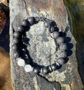 0024 - Black lava with black tourmaline & moonstone