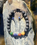 0035 - Black lava with yellow jade, poppy jasper, lapis lazuli & green jade