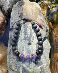 0036 - Black lava with amethyst & black obsidian