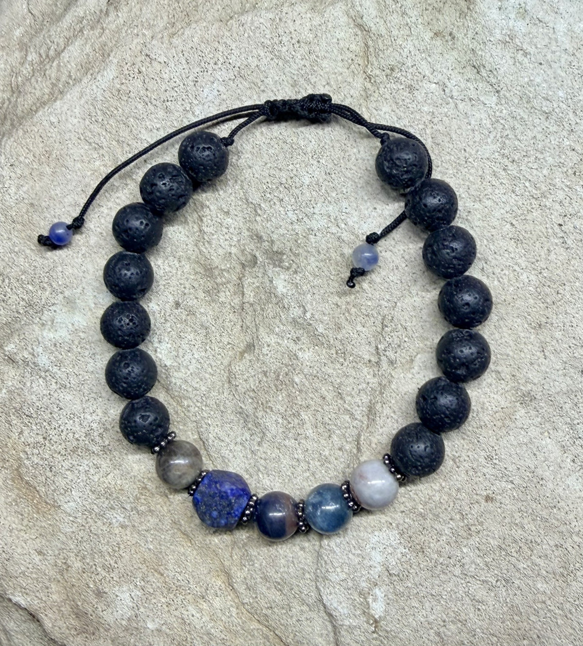 0045 - Black lava with sapphire & lapis lazuli