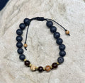 0051 - Black lava with garnet and brown agate (dZi)