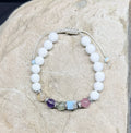 0053 - White lava with citrine, amethyst, prehnite, roughcut larimer & rose quartz