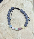 0056 - Gray lava with beryl & roughcut pink tourmaline