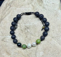 0061 - Black lava with Canadian jade & pearl