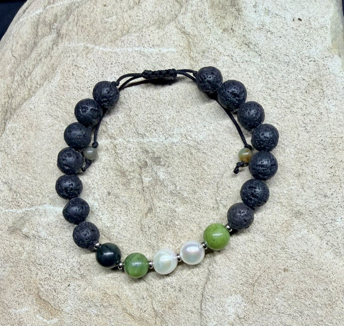 0061 - Black lava with Canadian jade & pearl